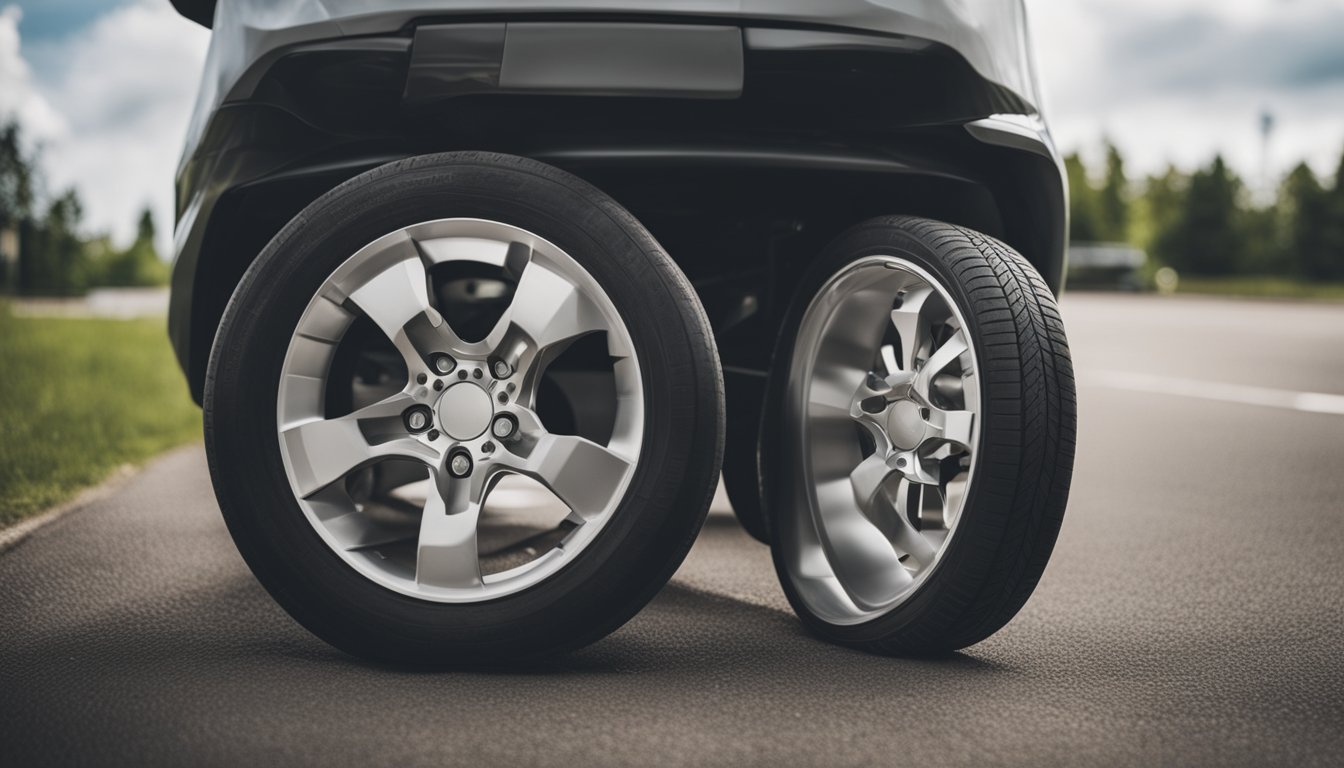 A car with uneven tire wear due to incorrect air pressure